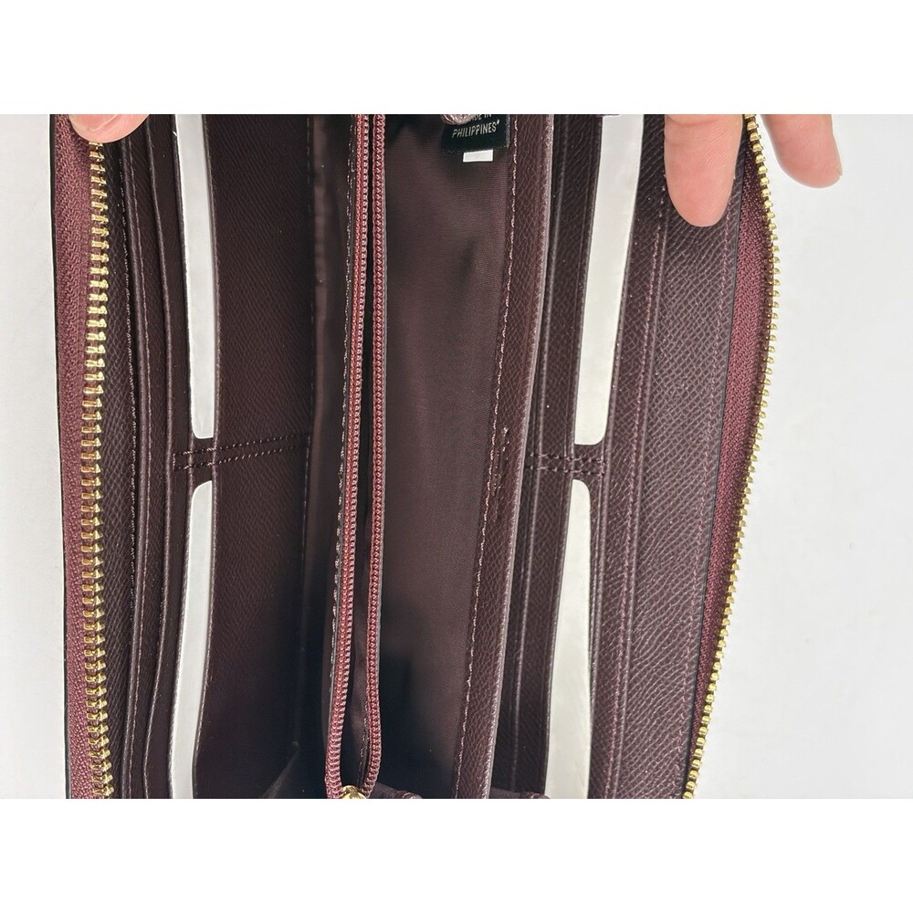 COACH OXBLOOD LEATHER Glitter STUDS ACCORDION ZIP AROUND WALLET Gold - Picture 7 of 14